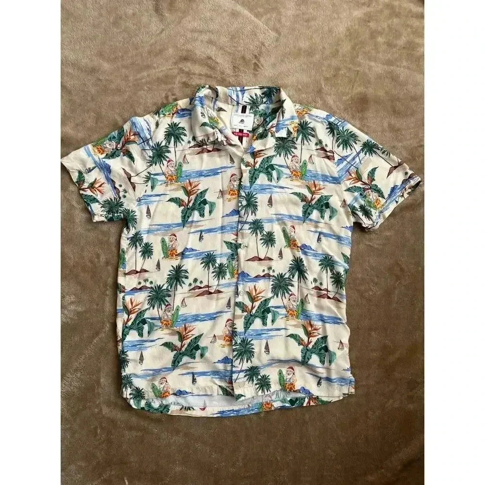 Denim‎ & Flower Surfing Santa Christmas Holiday Viscose Shirt Men’s Size L